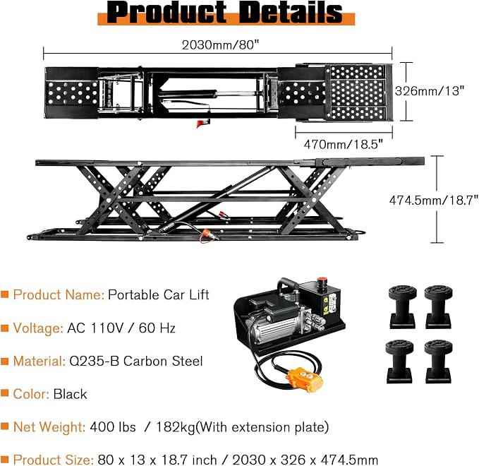 Albott 7000 LBS Portable Car Lift, Heavy Duty Quick Jack - Image 2