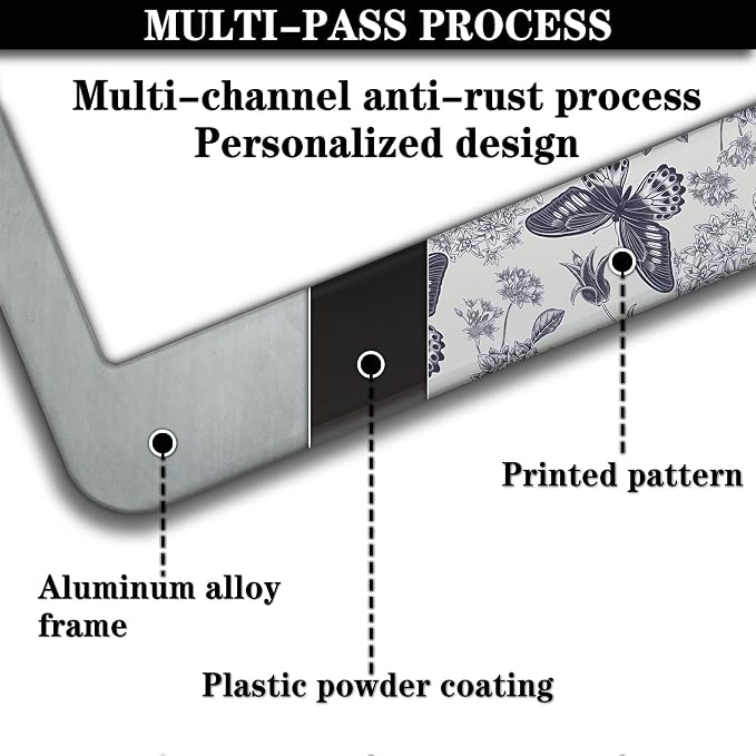 Automotive Exterior Accessories Black and White License Plate Frames Butterfly - Image 5