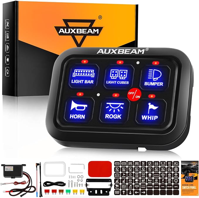 Auxbeam 6 Gang Switch Panel BC60, Universal Circuit Control Relay System Box by Auxbeam