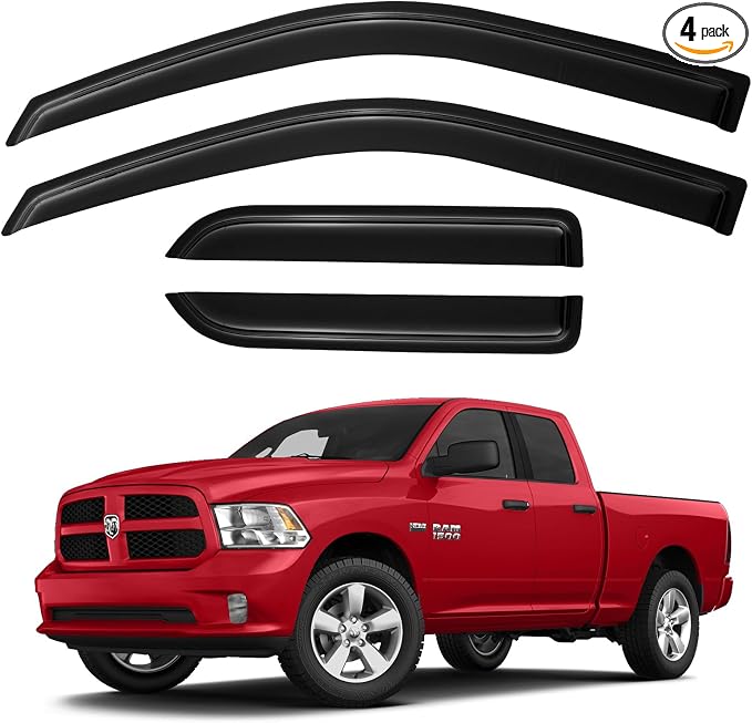 Window Visors Rain Guards for 2009-2018 Dodge Ram 1500 Quad Cab, Out-Channel by YQAUTEC