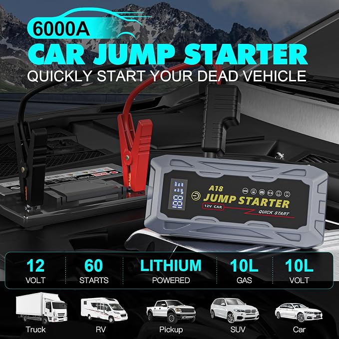 Car Jump Starter Portable 6000A Peak Battery Booster - Image 2