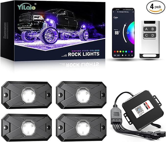 YiLaie RGB LED Rock Lights Kit 4 Pods, Upgraded Underglow Multicolor LED Light by YiLaie