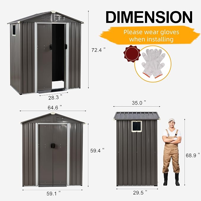 Shintenchi 5x3 FT Outdoor Storage Shed - Image 3