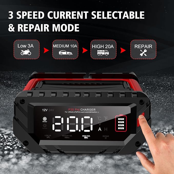 20-Amp Car Battery Charger, 12V/24V Smart Automotive Charger, Battery Maintainer - Image 4