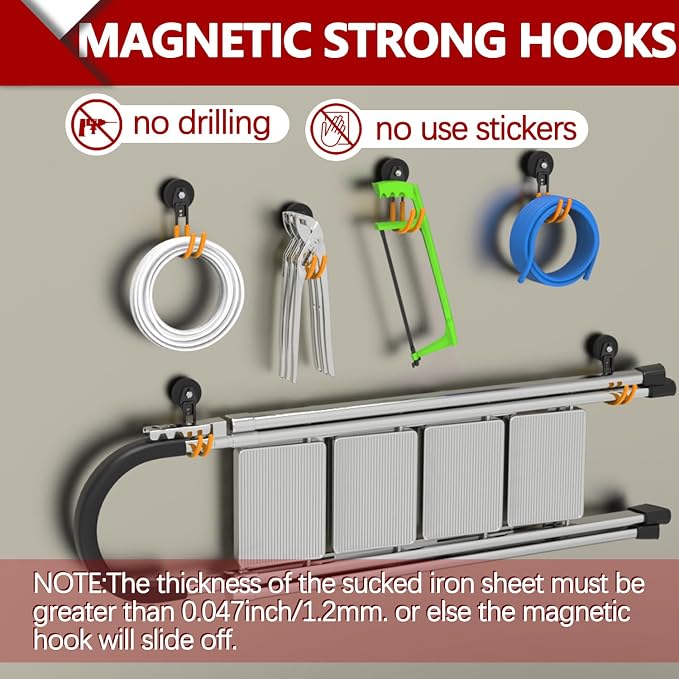 3-H Heavy Duty Magnet Garage Hooks 4 Pack, J Shape Strong Magnetic Hooks - Image 6