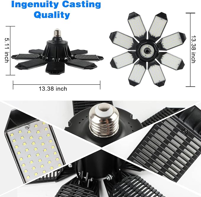 Garage Lights - 40000LM Super Bright Garage Lights Ceiling Led w/ 8 Deformable - Image 7