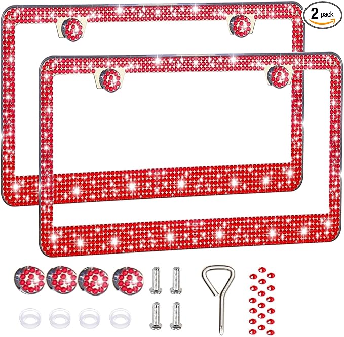 2 Pack License Plate Frames for Women, Sparkly Rhinestone Diamond Car by Unknown