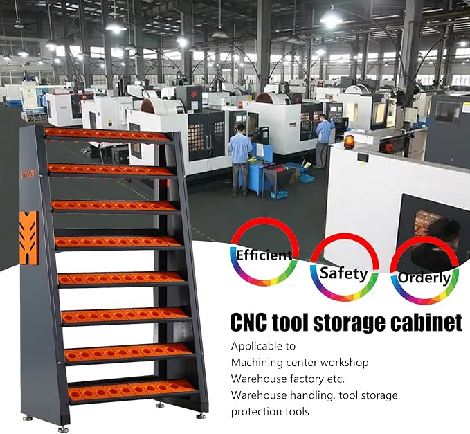 BT50 CNC Tool Rack, CAT50 8-Row Large Capacity CNC Tools Holder Cart, Mechanics - Image 4
