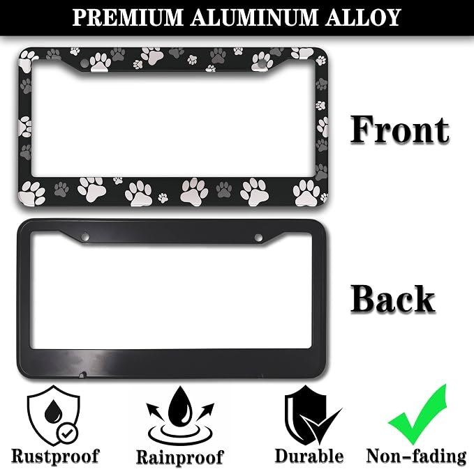 License Plate Covers Black and White License Plate Frames Paw Print Dog Cat - Image 3