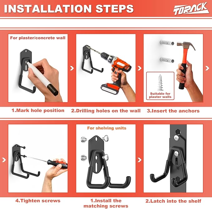 TORACK 15PCS Garage Storage System Hooks, Shelving Hooks - Image 5