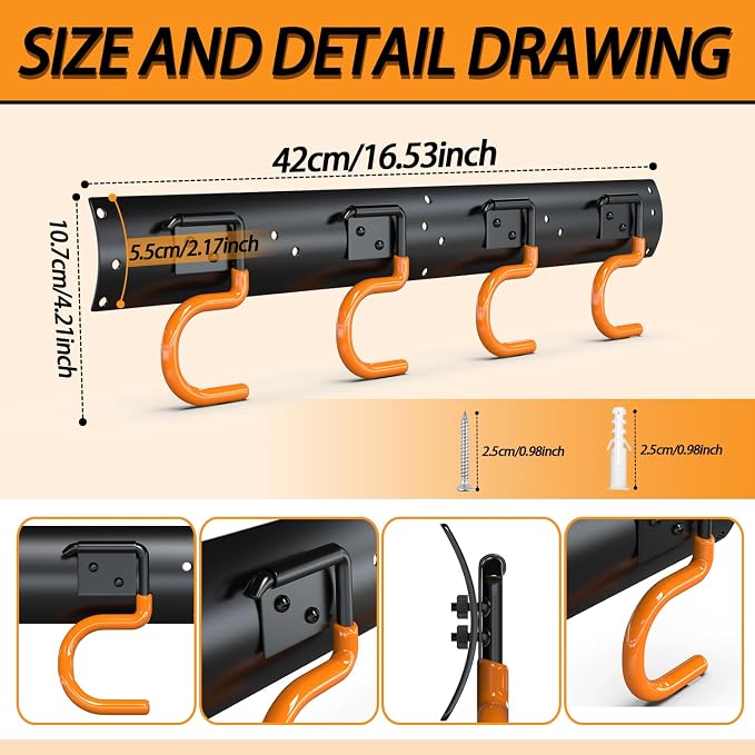 3-H 24×16" All Metal Garden Tool Organizer Wall Mount, Broom Holder Wall Mount - Image 2
