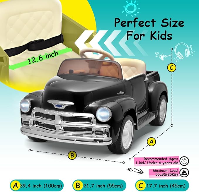 Joywhale 12V Kids Ride on Car Licensed Chevrolet 3100 Pickup Battery Powered - Image 6