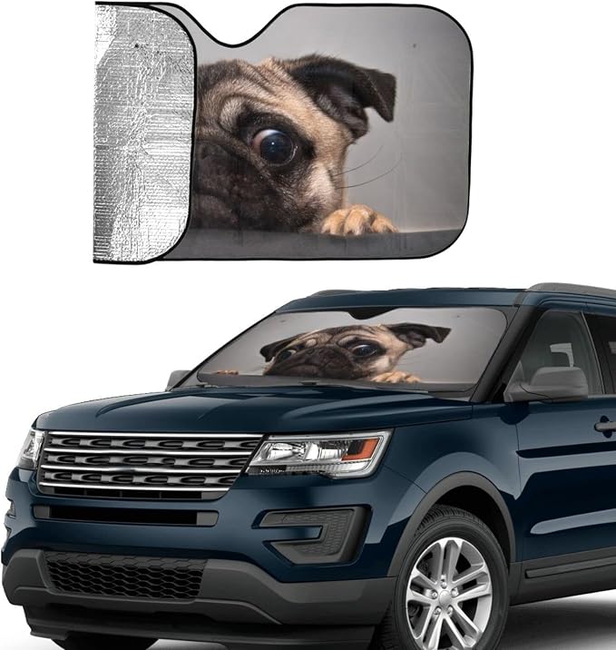 Pug Dog Car Windshield Sunshade Front Window Sun Visor Protector Foldable - Image 4