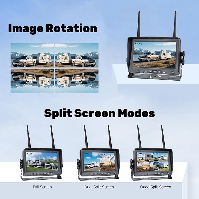 1080P 7" Magnetic Wireless RV Backup Camera System, 2 Rear Cameras + 2 Side - Image 7