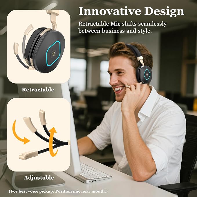 Wireless Headset with Mic for Work, Hybrid Mode Wireless/Wired, Dual AI Noise - Image 2
