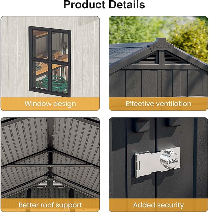 Patiowell 8x6 FT Outdoor Storage Shed, Plastic Shed Resin Garden Shed - Image 4