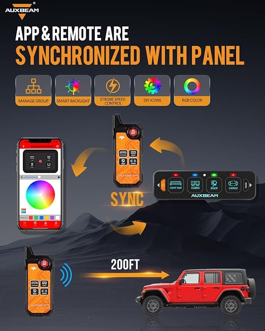 Auxbeam 4 Gang Slim Switch Panel Bluetooth RGB AS-400 - Image 2