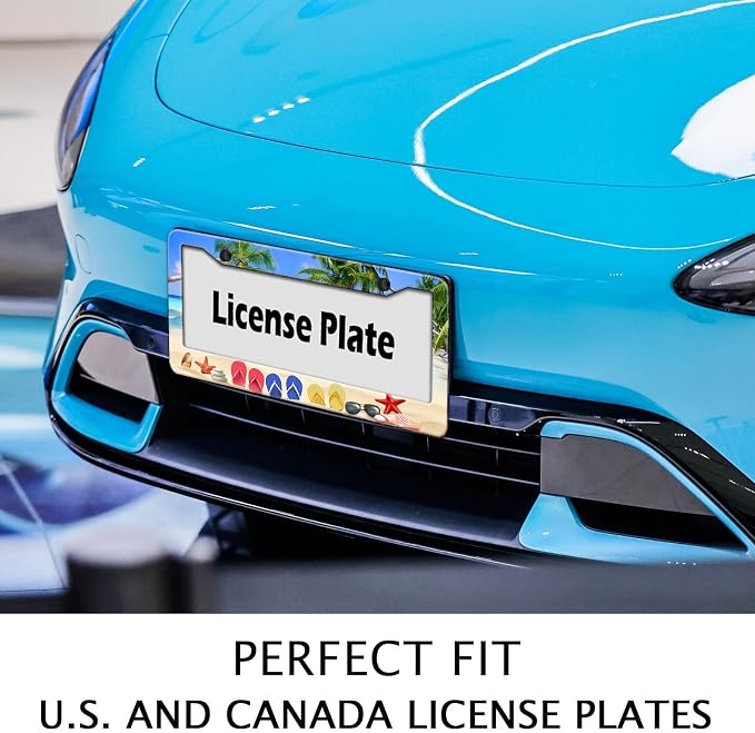 Beach Flip Flops License Plate Frame, Ocean Beach Vacation Scene License Plate - Image 3