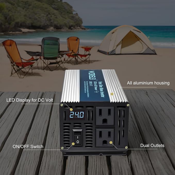 WZRELB 1200W Pure Sine Wave Inverter 24V DC to 110V 120V AC, Car Power Inverter - Image 2