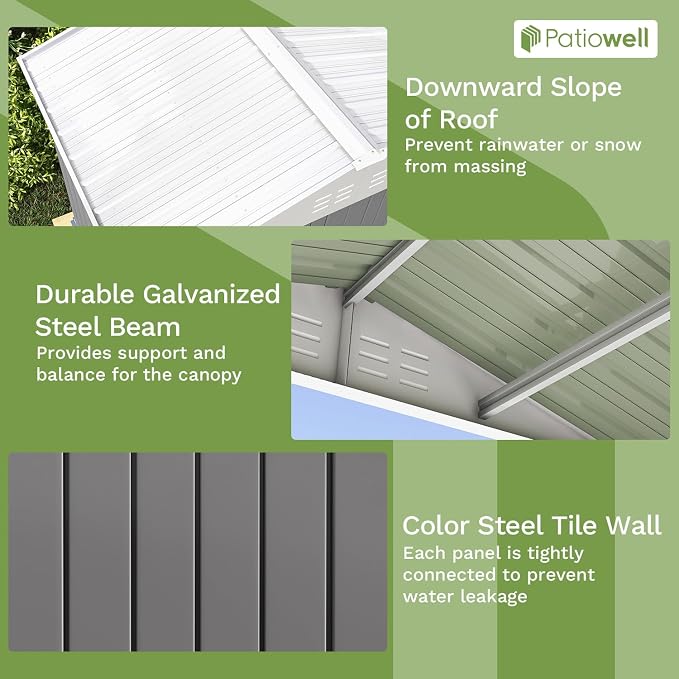 Patiowell 8x6 FT Outdoor Storage Shed, Garden Storage Shed - Image 4