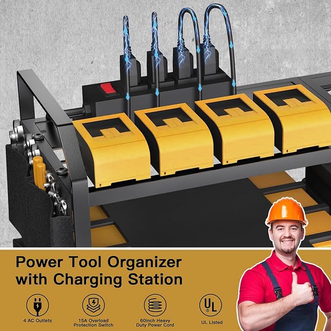 Power Tool Organizer with Charging Station: 7 Cordless Drills Holder Wall Mount - Image 2