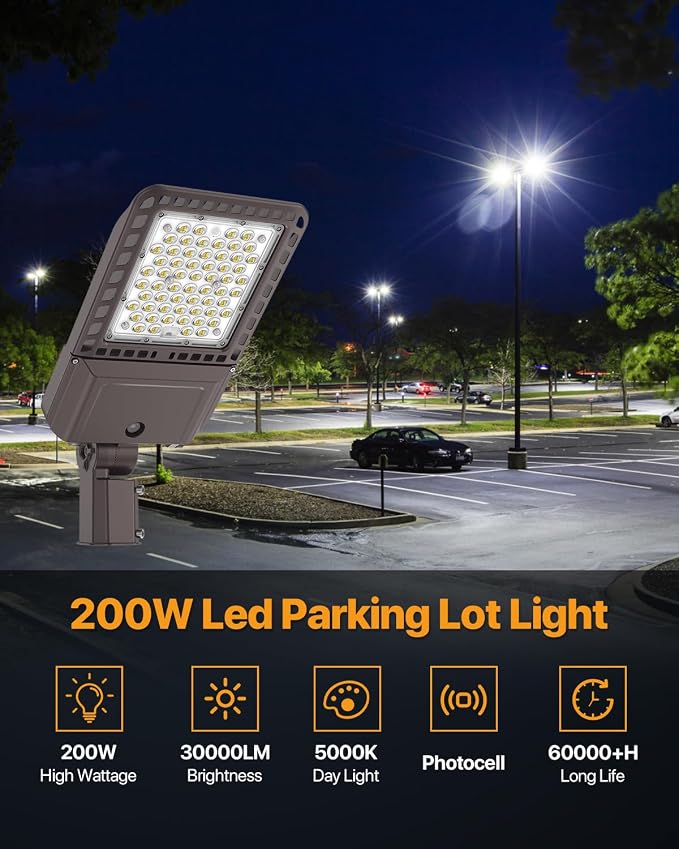 Parking Lot Light 200W 30, 000LM Slip Fitter Led Street Pole Light - Image 2