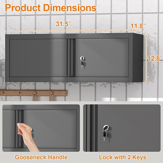 GREATMEET Metal Locking Garage Storage Cabinets, Lockable Storage Cabinet - Image 3