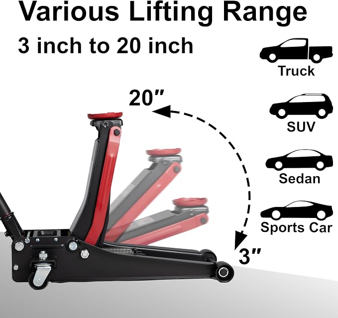 3-Ton Low Profile Hydraulic Heavy-Duty Steel Floor Jack - Image 2