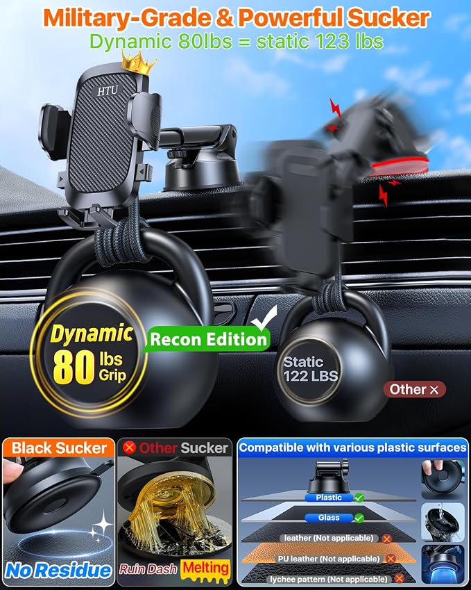 HTU 2025 Upgraded Car Phone Holder 【Safety Certs & No Smell】 Cell Phone Holder - Image 4