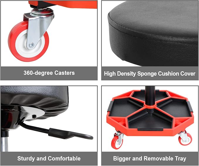 BIG RED ATRXF8308R Torin Heavy Duty Pneumatic Garage Rolling Stool/Creeper Seat - Image 5