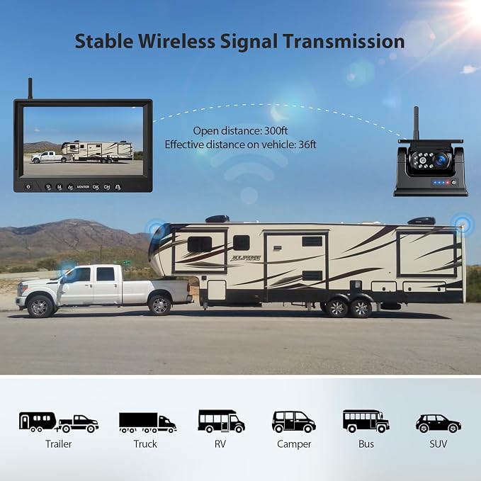 9 Inch Magnetic Solar Wireless Backup Camera System, 9600mAh Solar Rechargeable - Image 7