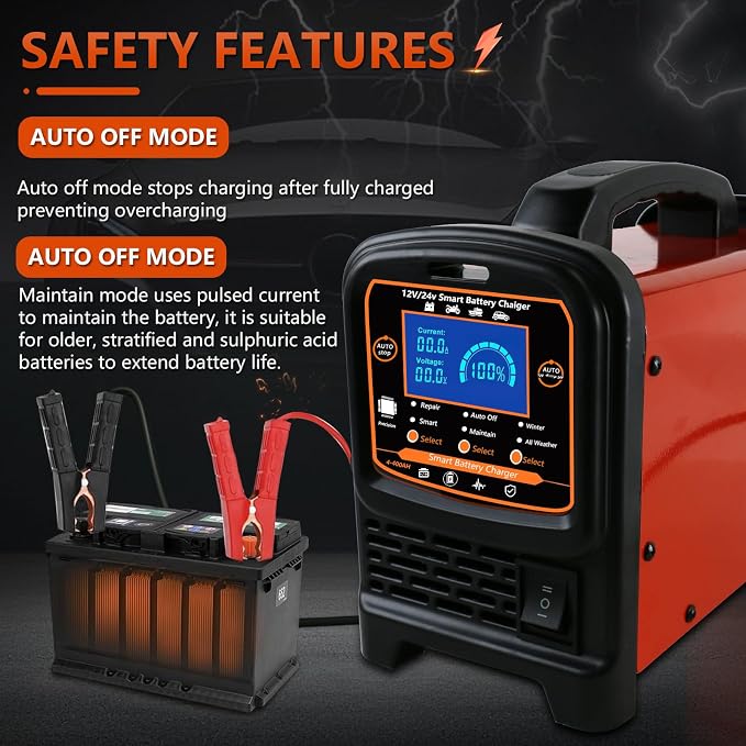 12V 24 Volt Car Battery Charger Heavy Duty, 0-15A Smart Automatic Battery - Image 7