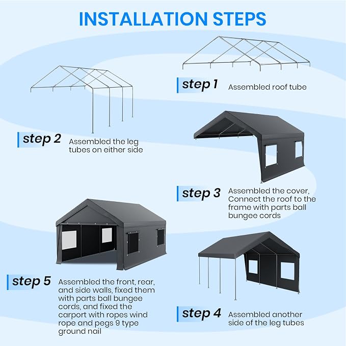 Carport 10x20 FT Heavy Duty, Outdoor Portable Garage - Image 8