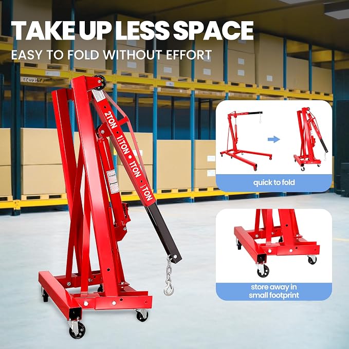 Engine Hoist 2 Ton Folding Cherry Picker Engine Hoist, Heavy Duty Alloy Steel - Image 4