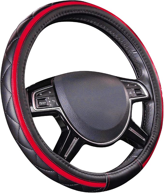 CAR PASS Sporty Quilting Leather Universal Fit Steering Wheel Cover, Fit - Image 2