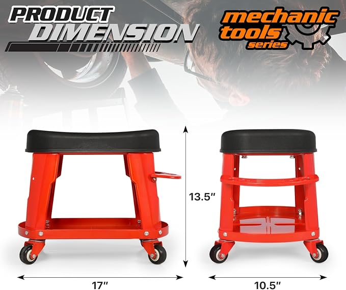 M-AUTO Heavy Duty Garage Rolling Work Seat 300LBS Capacity Mechanics Stool - Image 3