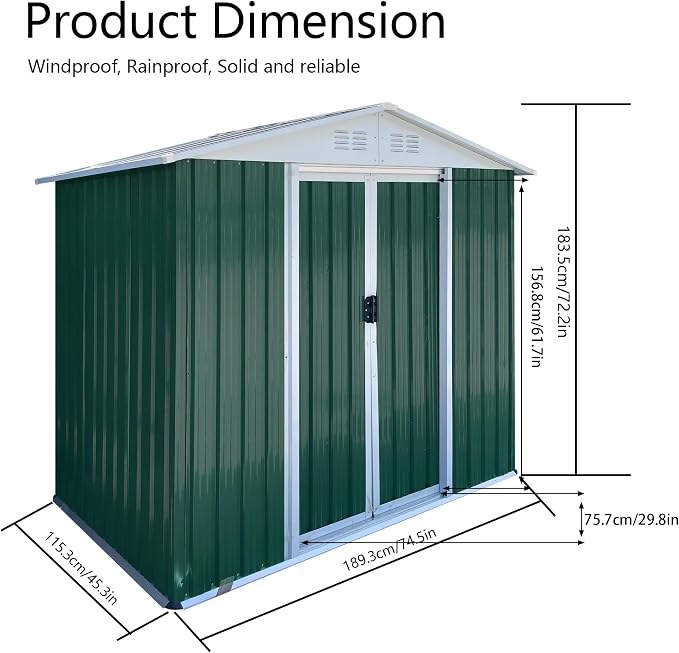 6x4 FT Outdoor Metal Storage Shed, Waterproof Outside Garden Sheds w/Lockable - Image 3