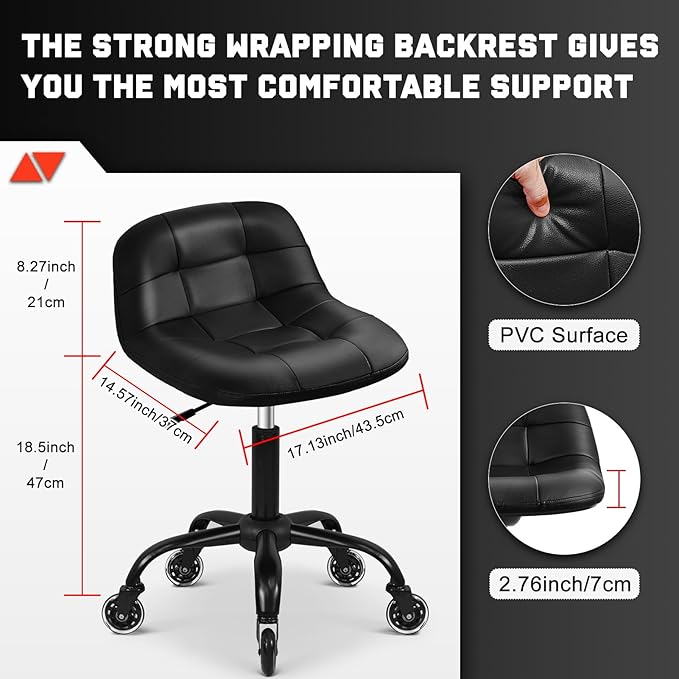 Rolling Stool with Wheels, Garage Shop Stool with Backrest, Roller Seat with - Image 2