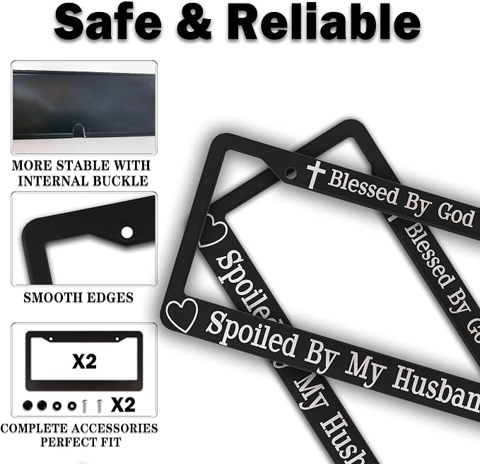 License Plate Frames Black and White Front License Plate Bracket Blessed by God - Image 4