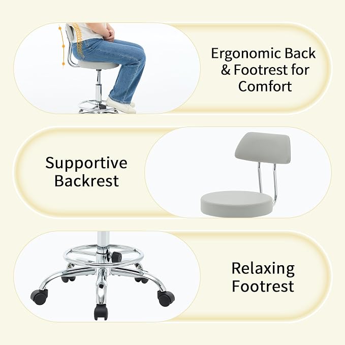 Rolling Massage Chair, Height Adjustable Salon Stool - Image 5