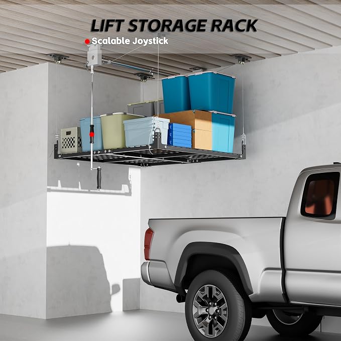 4x4FT Ceiling Storage Racks Lift, Overhead Garage Storage Rack, Adjustable - Image 5