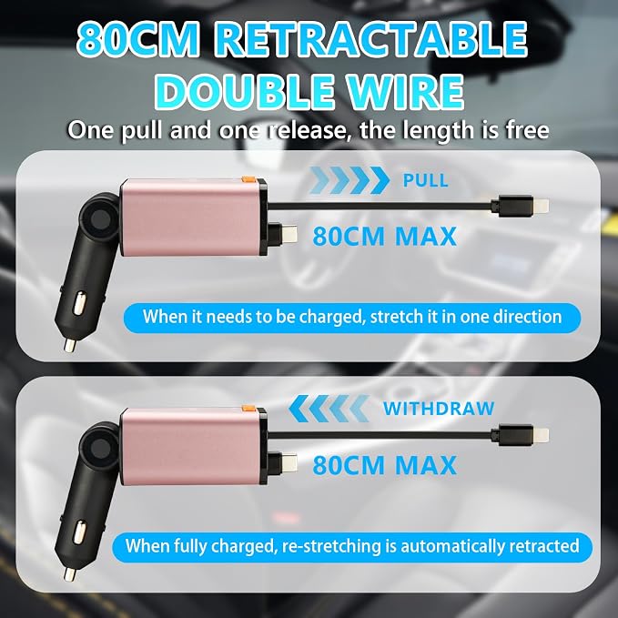 Retractable Car Charger, 5 in 1 Fast Cars Phone Charger 60w, Handsfree Call - Image 5