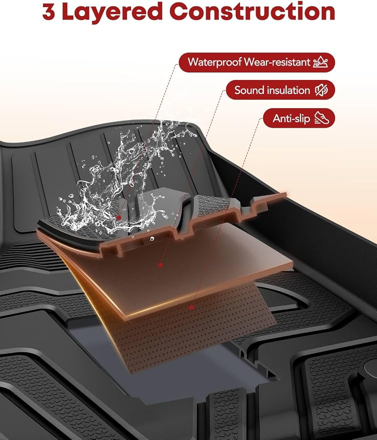 YHTAUTO Floor Mats Fit 2012-2013 Toyota Tundra CrewMax Cab, TPE All Weather Car - Image 7