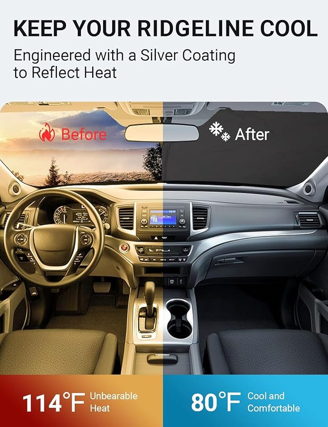 Proadsy 2025 Upgrade Windshield Sun Shade Custom Fit Honda Ridgeline 2017-2024 - Image 3