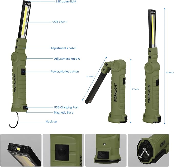 Suranew LED Worklight Flashlight, COB Rechargeable Work Lights - Image 5