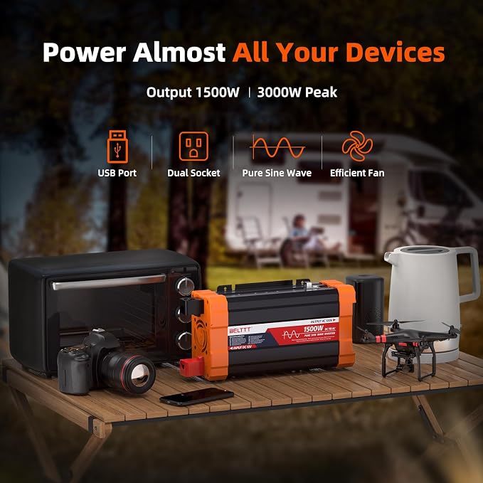 BELTTT 1500W Pure Sine Wave Inverter 12V to 120V AC, Car Power Inverter 12V to - Image 2