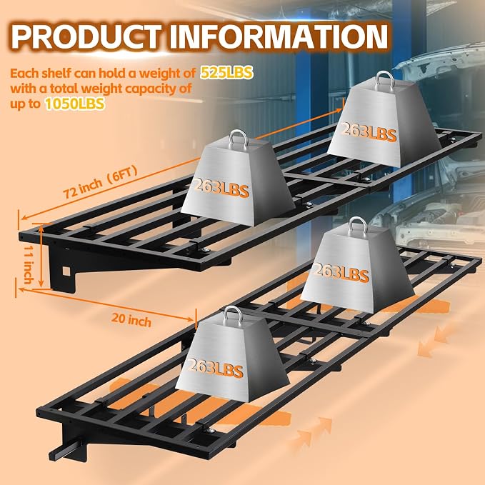 Garage Wall Shelving with Hooks, Loads 1050 lbs Heavy Duty Wall Shelves - Image 2