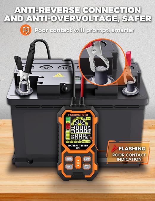12V 24V Car Battery Tester, POROMETISTO CBT01 Automotive Battery Checker - Image 7