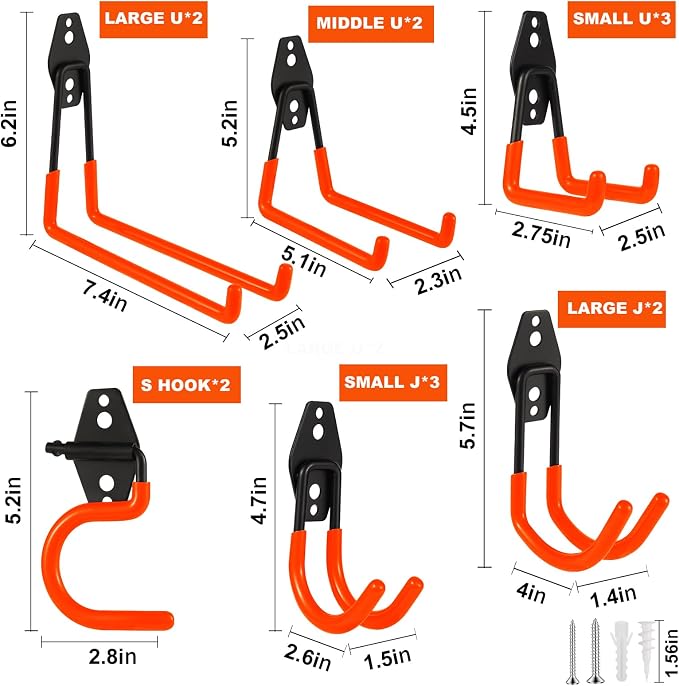Steel Garage Hooks Wall Tool Organizer, 14 Pack Garage Storage Hook Heavy Duty - Image 2
