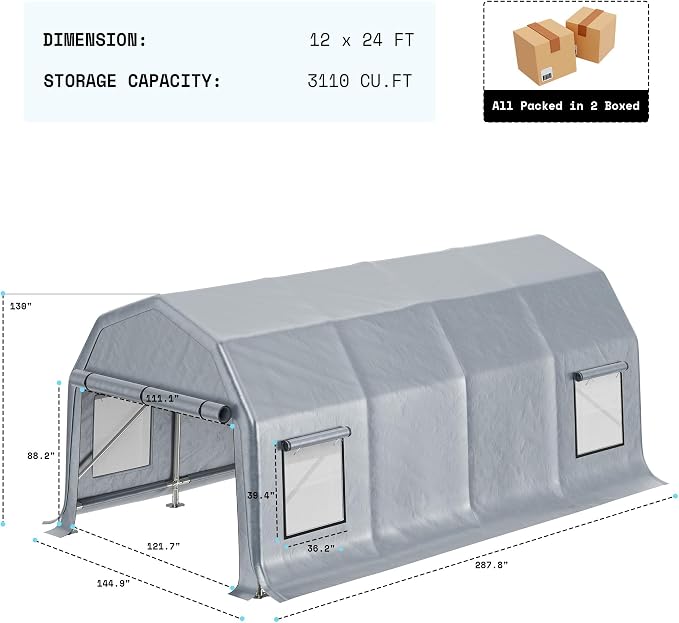 AMERLIFE 12x24 FT Heavy Duty Carport Garage Canopy, All-Weather Steel Frame - Image 2